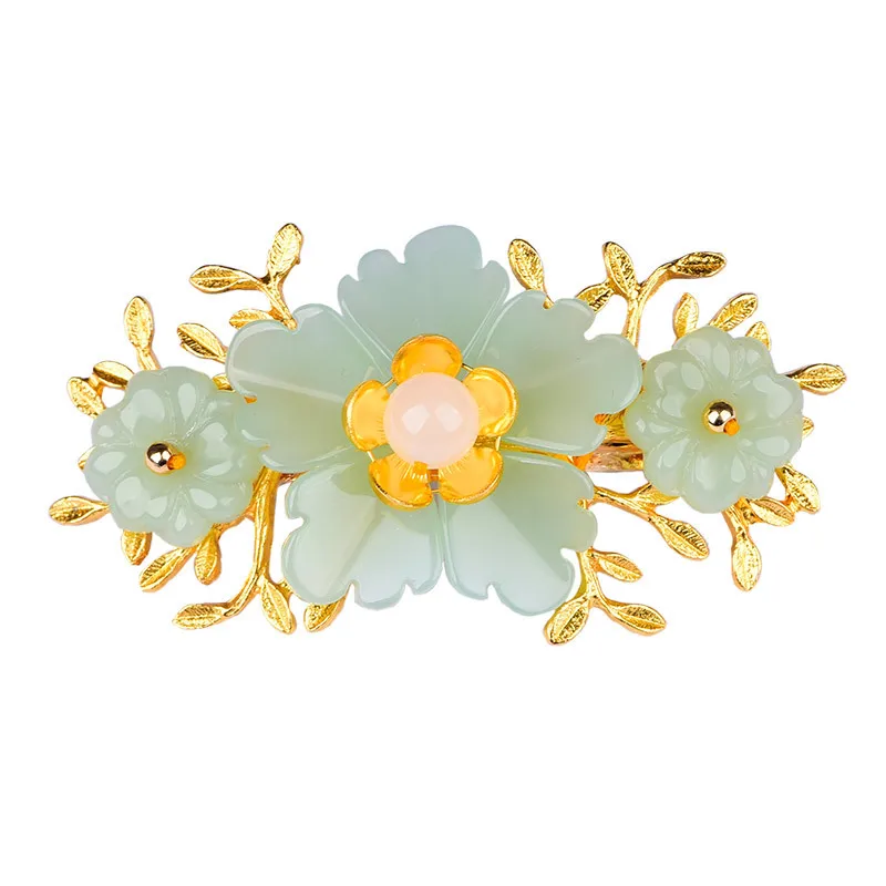 Hair Clips - Jepit rambut desainer bunga giok hijau