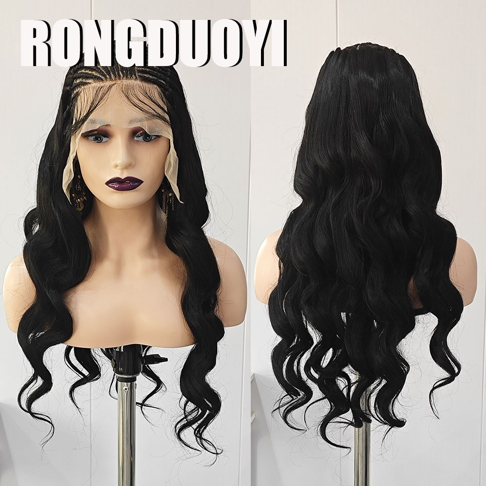 Synthetic Braided Wigs For Black Women - RONGDUOYI Wig Sintetis Kepang Hitam Bergelombang