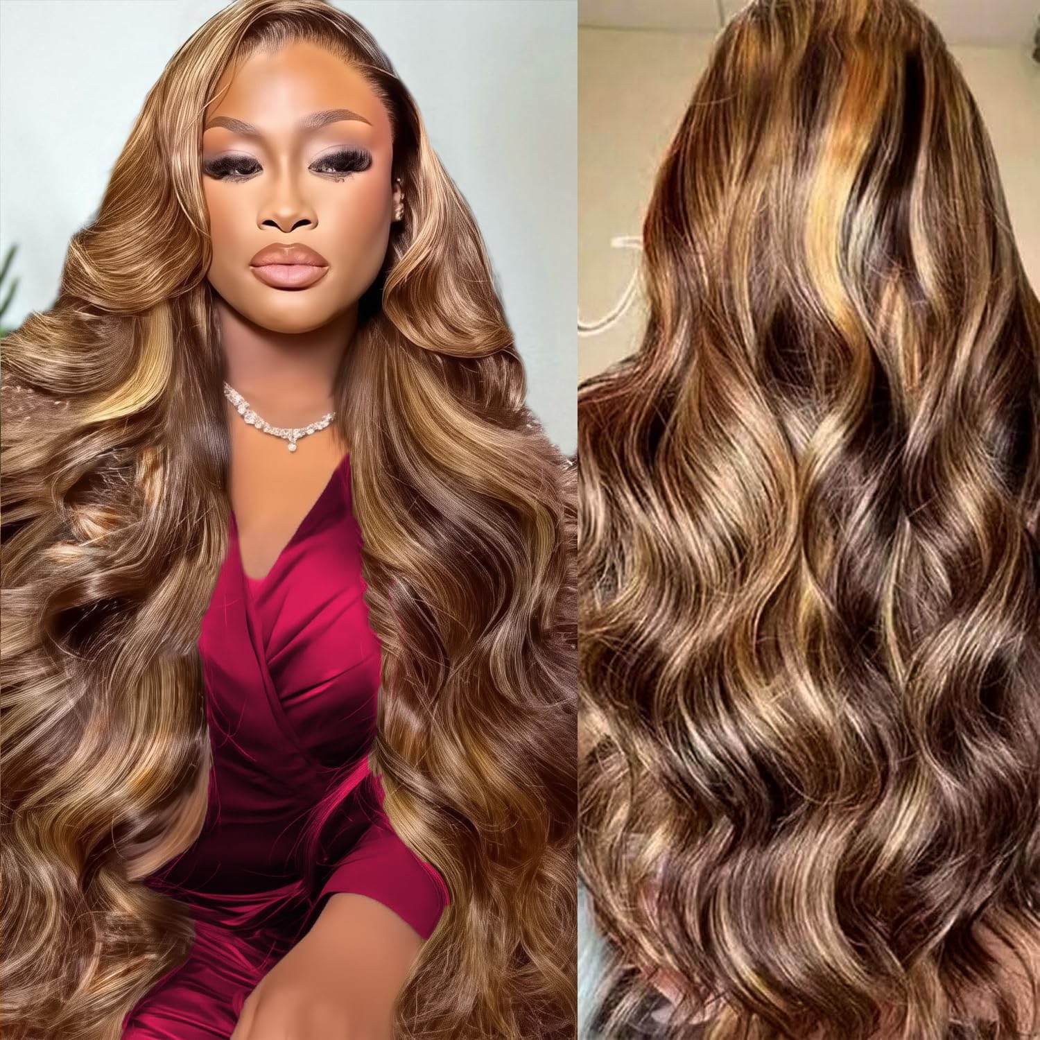 Wig Rambut Asli HD Highlight 4 - Human Hair Wigs ulasan dan harga