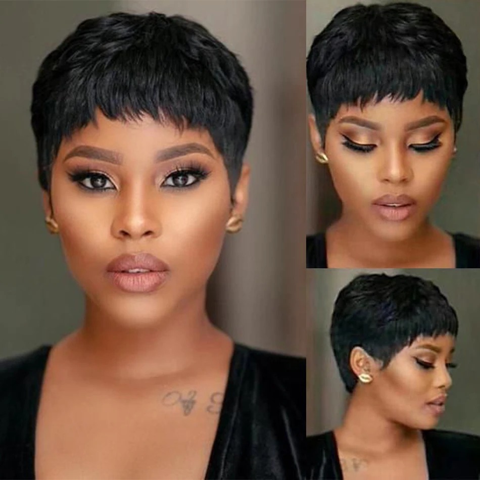 Wig Bob lurus pendek, potongan - Short Pixie Cut Wig Human Hair Cheap ulasan dan harga
