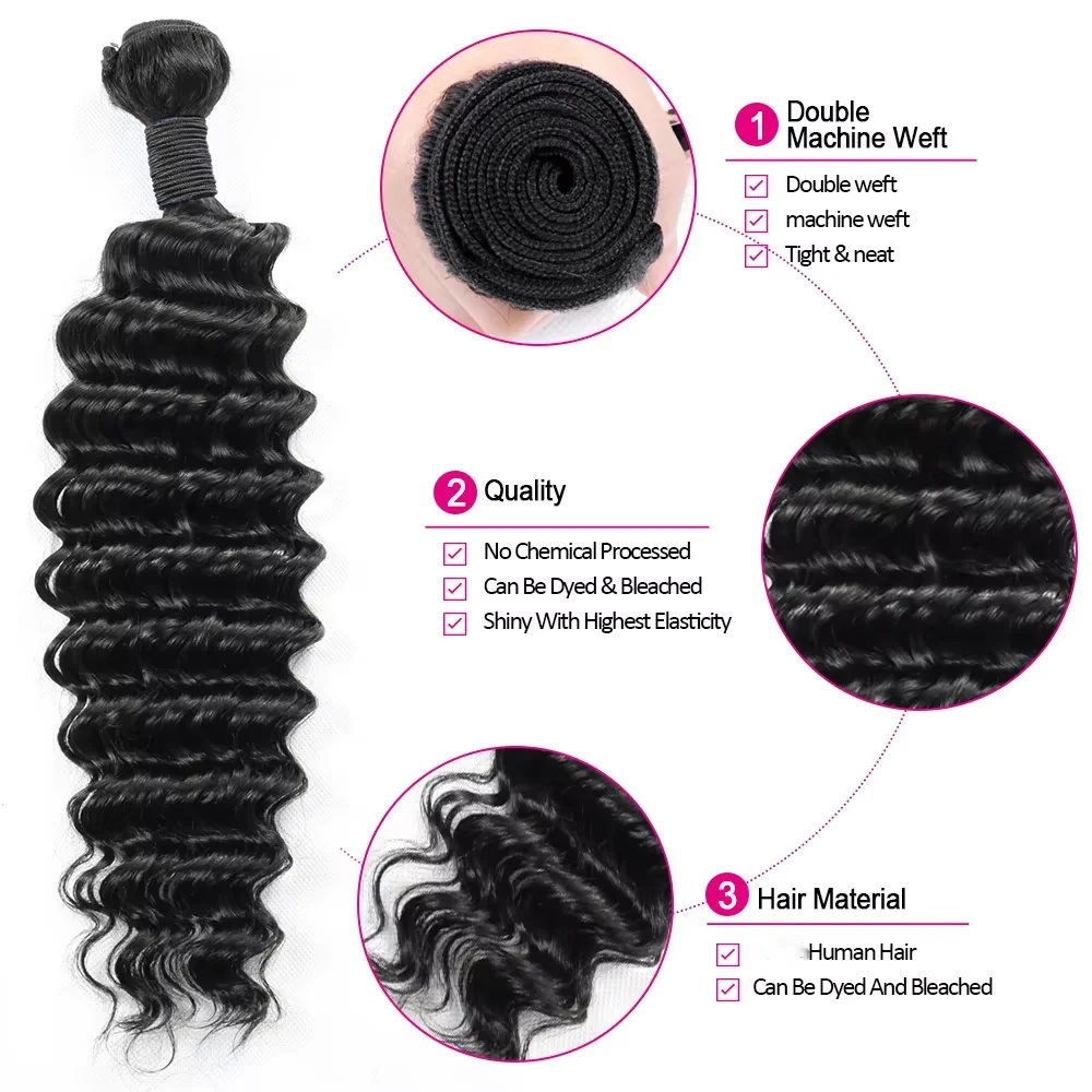 Rambut Manusia Asli Brasil, Mo - Deep Wave 3 Bundles With Closure ulasan dan harga