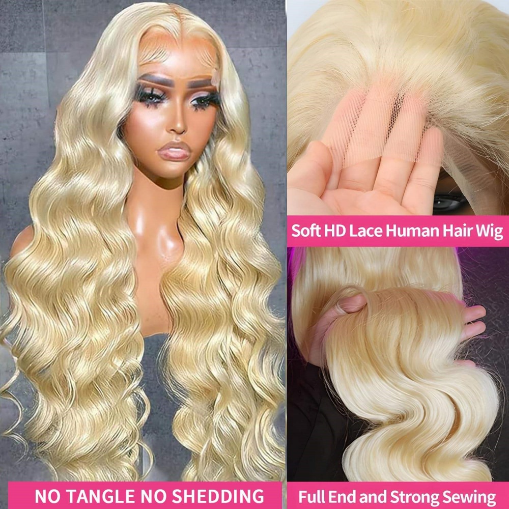 Wig Rambut Asli Blonde 613 den - 613 Blonde Body Wave Lace Front Wig ulasan dan harga