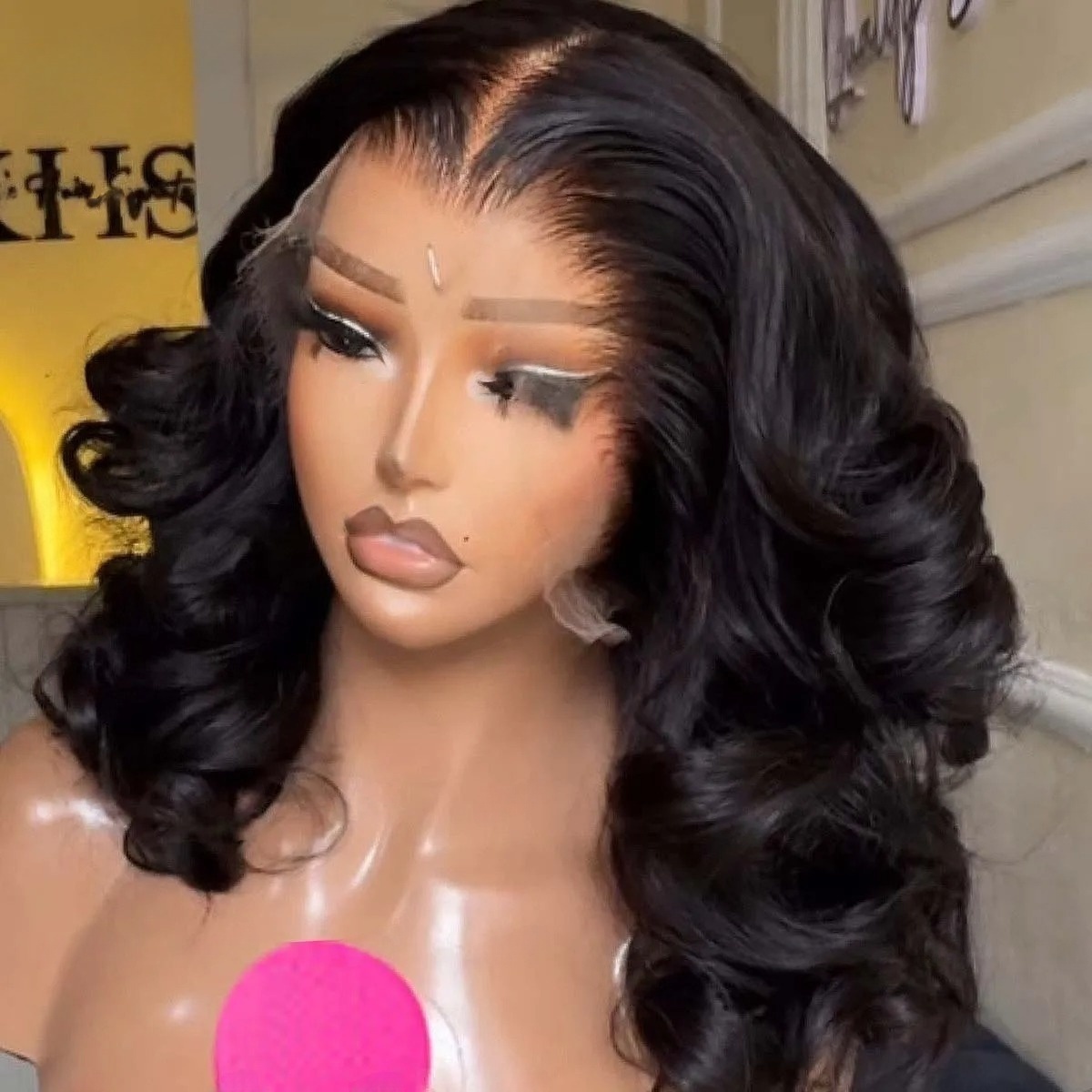 Wig Hitam Pendek Bob Bergelomb - Pre Parted 13X4 Lace Front Bob Wig ulasan dan harga