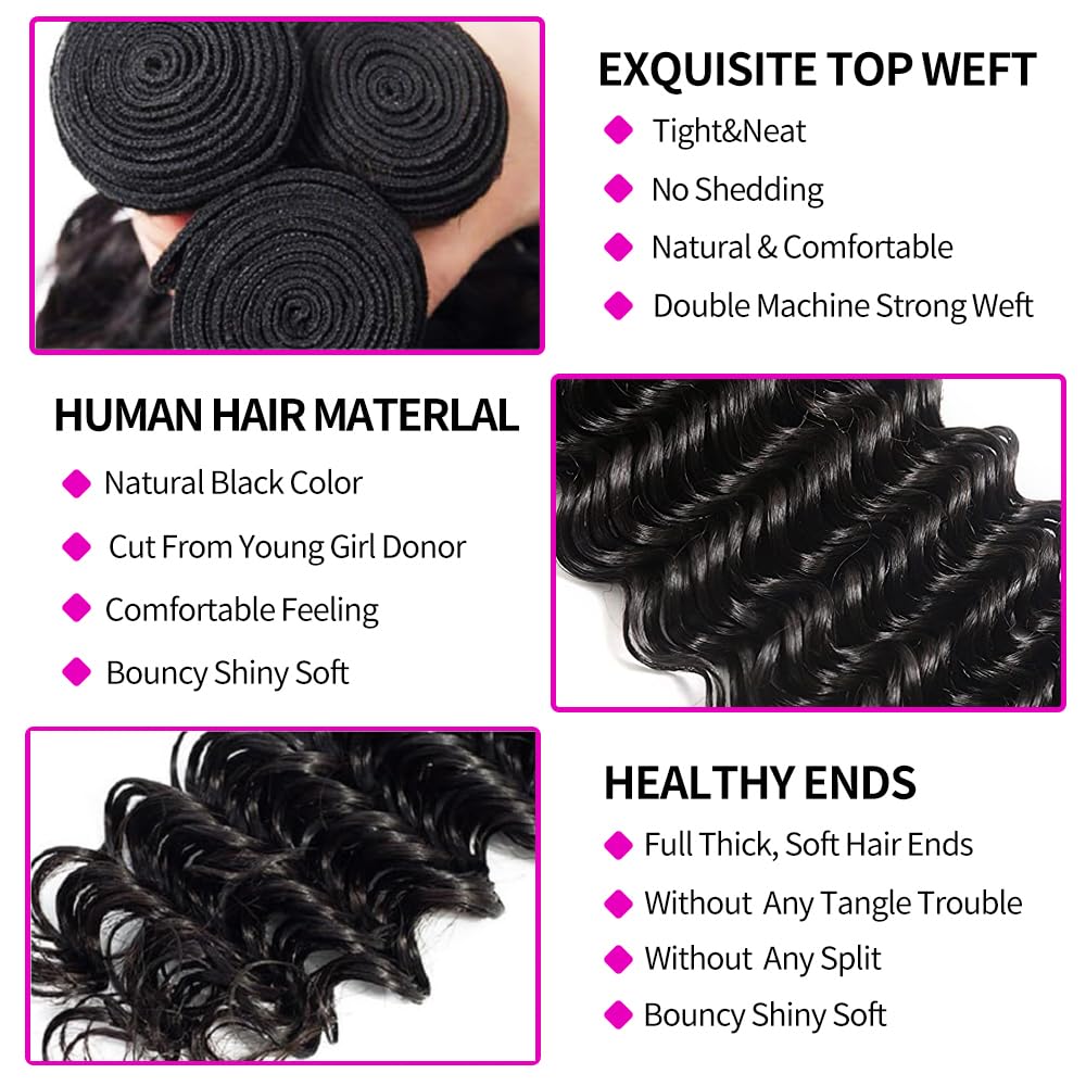 Rambut Manusia Bundel dengan C - Deep Wave 3 Bundles With Closure ulasan dan harga